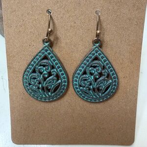 Elegant Teardrop Earrings in Copper w/Patina Finish